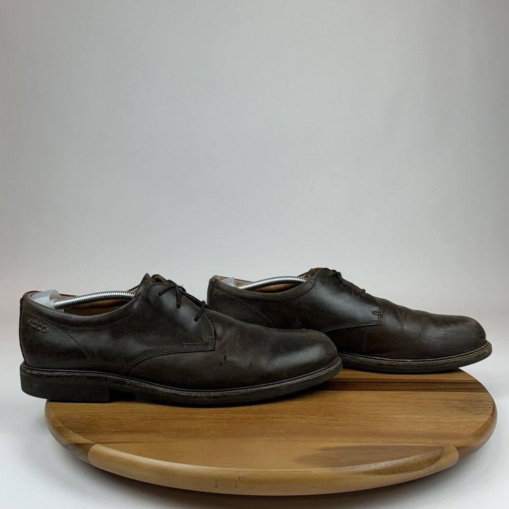 Mens Ecco Brown Leather Casual Comfort Plain Toe Oxfords Shoes Size EU 46 GUC
